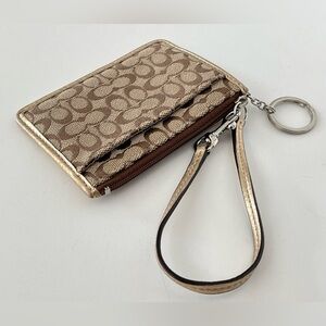 Coach CC Small Signature Gold Metallic Leather Coin Card Wristlet Wallet
